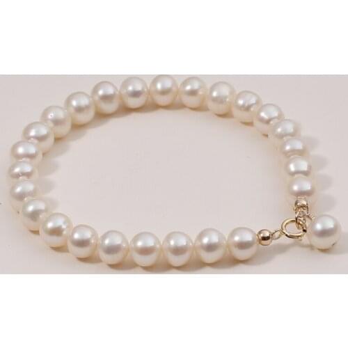 New New fashion simple wild freshwater pearl white near round bracelet 925 sterling silver clasp