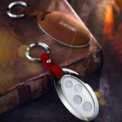 Genuine Leather Galvanized Alloy Car Key Case Cover For BYD Song Yuan Qin C2 SONG ev500 tang DM 2018