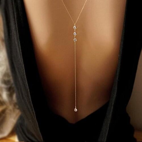 1 PC Sale Golden Silvery Crystal Long Backless Body Back Pendant Necklaces LNRRABC Sexy Bare High Quality Jewelry Drop Shipping