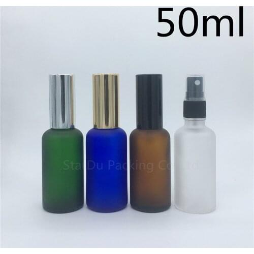 Travel bottle 50ml amber blue green transparent frosted glass bottle with sprayer, 50cc perfume bottle Spray Bottles 240pcs