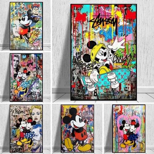 Disney Street Graffiti Art Mickey and Minnie Canvas Painting Posters Print Art Room Decoration Wall Picture for Kid Home Decor