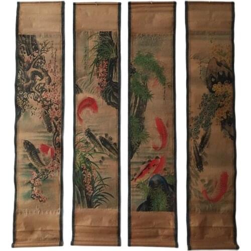 Four-couplet fresco landscape painting figure fish picture living room decoration hanging painting simulation of celebrities arc