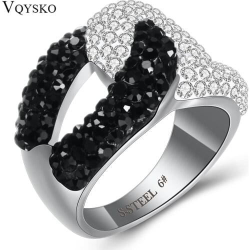 Black and Clear Austria Crystal Cross Stainless Steel ring wedding engagement Zircon Rings Fashion women jewelry Accessories