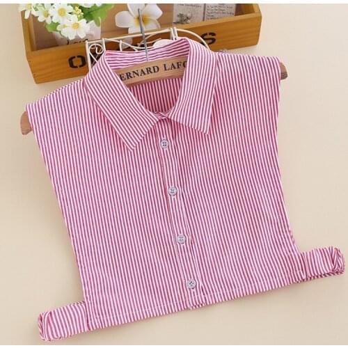 Korean Women Fake Collar Ladies Striped Red Removable Lapel Detachable Collars Half Shirt Blouse Female Sweater False Collars