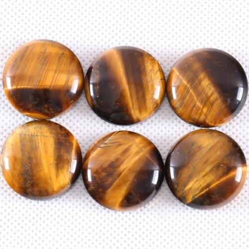 2Pcs/Lot 25MM Round CAB Cabochon Natural Gem Stone Gold Tiger Eye No Drilled Hole Bead For Jewelry Making Bracelet Earring K1060