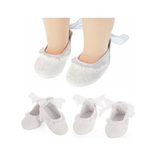 Fashion New Pattern Popular White Pearl Lace Dance Shoes Fit 18 Inch American&43cm Baby New Born Doll Clothes Accessories