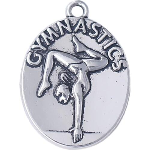 Hot popular double-sided engraving gymnastics inverted girls metal charm FIT women sports necklace & bangle making