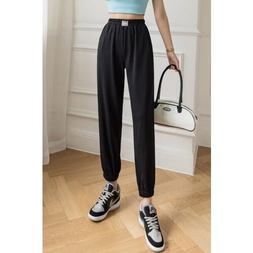 Fashion Slacks Womens Loose Summer Pants Soft Ice Silk Women High Waisted Trousers Thin knitted pants woman pants