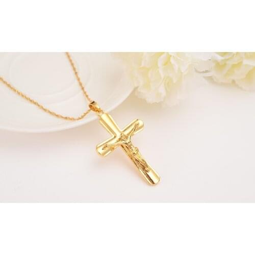 Men Fine Gold Filled Cross Necklaces Wholesale Crucifix Pendant Women Jewelry Fashion Jesus Decoration Dress