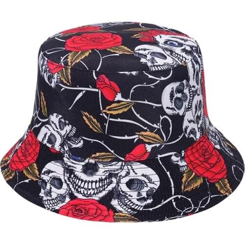 New 2021 Men Women Universal Hat Hip-hop Sun Trend Punk Style Ghost Head Skull Fisherman Basin Cap Traveling 4 Styles