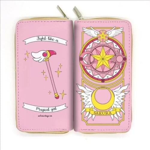 New Card Captor Sakura Wallet Cartoon Cardcaptor Sakura Kinomoto Long Leather Female Clutch Money Cards Zipper Cute Bags #258