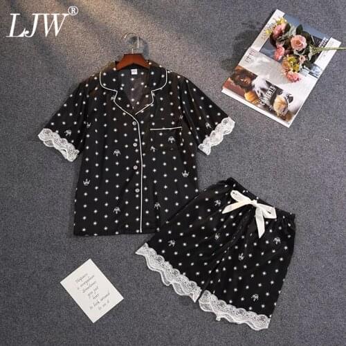 High-end Pajamas Ladys Summer Ice Silk thin Section Lace Summer Teens Short-Sleeved Shorts Home Service Two-Piece Suit