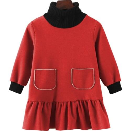 Girl Dress Princess Skirts Winter Christmas Turtleneck Clothes For Children Warm Fashion Cotton Kid Soft Plus Velvet Long-sleeve