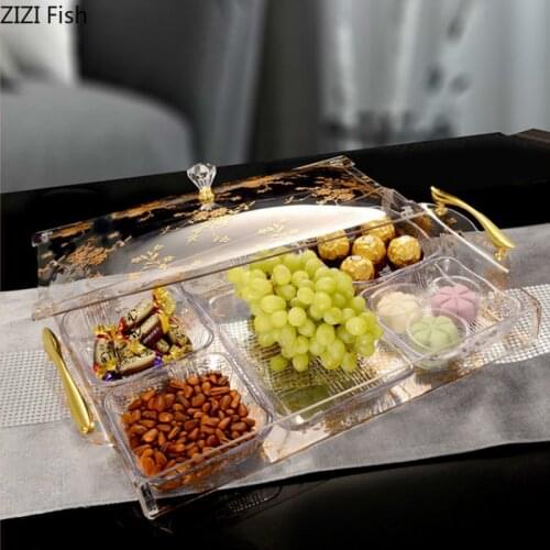 Modern Style Transparent Plastic Acrylic Food Storage Box Snacks Candy Box Dried Fruit Plate Home Living Room Storage Container