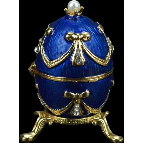 QIFU Metal Design Blue Faberge Style Egg Jewelry Box for Gift