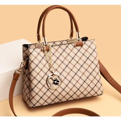 Luxury Brand Khaki Plaid Designer Handbags High Quality Leather Shoulder Cross Body Bag Women Purses Designer Sac A Main Bolsas