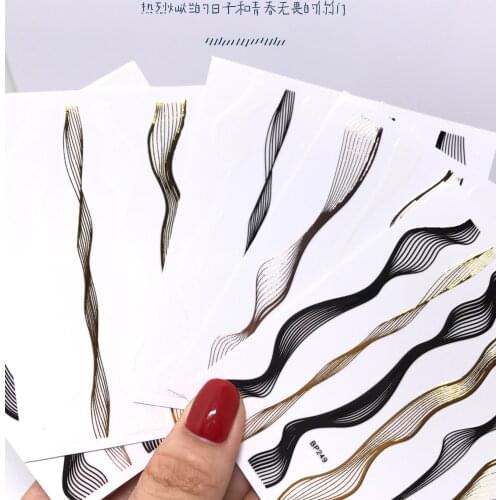 Nail wavy line sticker metal wire bendable chain 3D waterproof nail sticker adhesive 1sheet 3D Nail Art Ultrathin Luxury Sticker