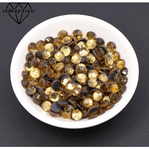 High Quality Lt.col.topaz Rhinestone Hotfix Crystal Flat Back Gems Iron On Strass Glass Stone For Clothes DIY Crafts SS6-SS30