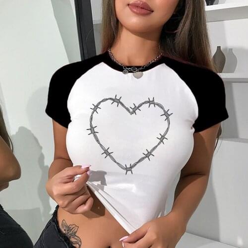 Crop Tops Y2k Heart-shaped Print Harajuku Goth Female Gothic Women T-shirts Kawaii Anime T Shirt HipHop Summer Women Streetwear