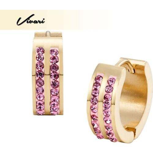 Vivari Womens Gold Stainless Steel Stone Earrings With purplet Color Crystals Fashion Accessories