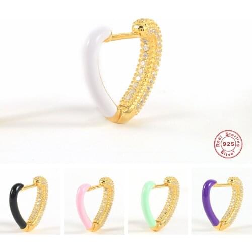 Aide 925 Sterling Silver 2021 Trend Half Enamel Half Zircon Pave Heart Hoop Earrings Valentines gift for her Luxury Jewelry