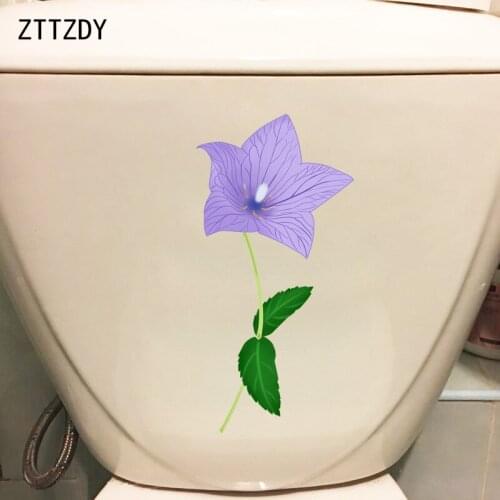 ZTTZDY 10.7*21.6CM Campanulaceae Flower Purple Toilet Seat Sticker Cartoon Home Room Wall Decal T2-0247