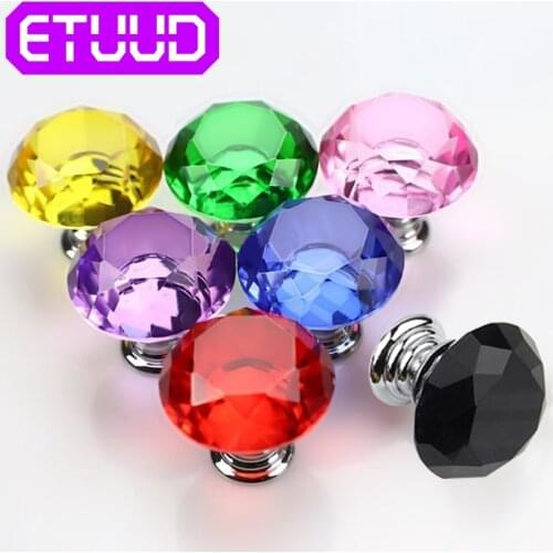 10pcs Hardware Design Knobs Shape Cupboard Crystal Glass Door 30mm Diamond Furniture Handle Knob Drawer Cabinet Kitchen Pulls