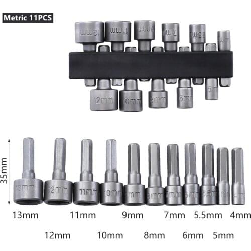 11Pcs 4mm-13mm 80mm Length Extra Deep Bolt Nut Bit Set Metric 1/4 6.35mm Hex Shank Impact Socket Adapter For Power Tools
