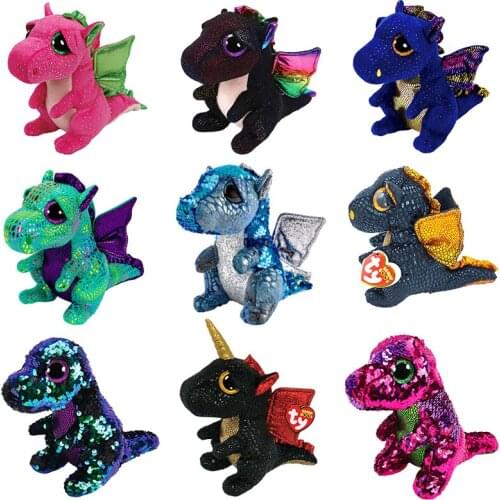 15CM Ty Beanie Glittering Big Eyes Cute Dinosaur Series Plush Toys Collectible Dragon Doll Boy and Girl Christmas Birthday Gift