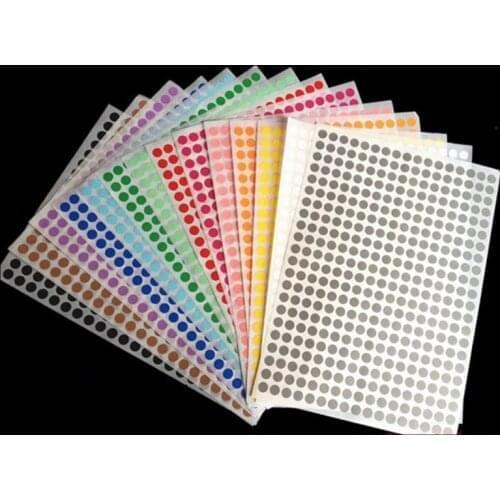 16 Sheets/Pack 6mm 8mm 10mm 13mm 16mm19mm 25mm Round Dot Color Label Self Adhesive Dot Sticker Office School Suppliers Mix color