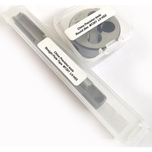 2pcs HSS Metric Left hand thread Straight Flute tap and die set M13 M13X1 LH Fine Screw thread Plug Taps Round dies M13X0.5