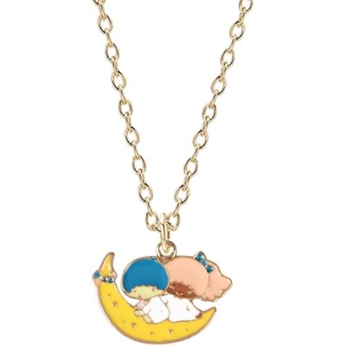 2020 Fashion Couple Necklace DIY Cartoon Creative Moon Couple Pendant Drop Oil Simple Jewelry Pendant Alloy Metal Chain Gift