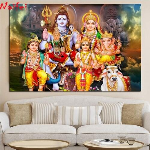 5d diy Diamond embroidery Shiva Parvati Ganesha Indian religion full round Diamond Cross stitch Hindu God Figure home decor