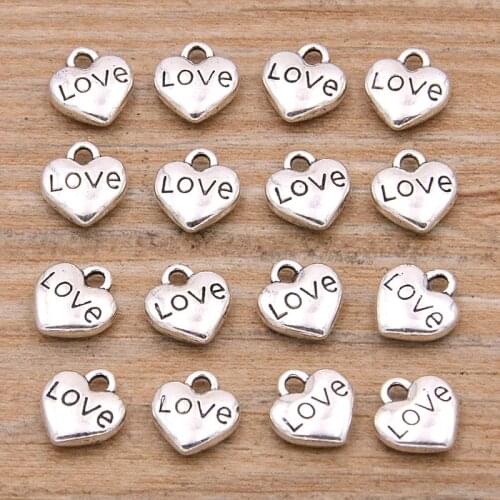 60PCS 8*8MM Mini Letter LOVE Charms Hearts Pendant Metal Alloy For DIY Necklace Bracelet Earrings Luggage Marking
