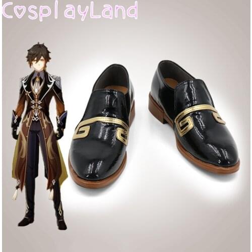 Game Genshin Impact Zhongli Cosplay Boots Shoes Leather Shoes Cosplay Accessories Halloween Party Shoes for Men Shoes