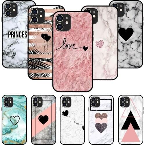 For iPhone 11 12 8 Plus Mini Pro X XR XS Max 4 5 7 6 6S 8 SE Phone Case Black Cover Back Love heart rose Gold Marblle