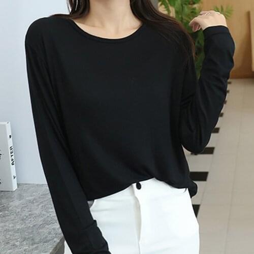 Size 6XL 130KG Autumn Modal Women T Shirts High Stretchable Comfortable Tops Tshirts Round Neck Long Sleeve Casual Tops