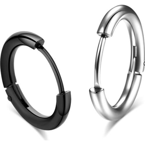 Hot Sale Unisex Round Circle Ear Hoop Buckle Earring 13mm / 15mm / 17mm Black Earring Titanium Steel Men Women Jewelry