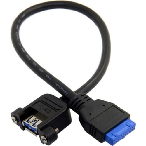 USB 3.0 Single Port A Female Screw Mount Type to Up Angled Motherboard 20pin Header Cable 20cm