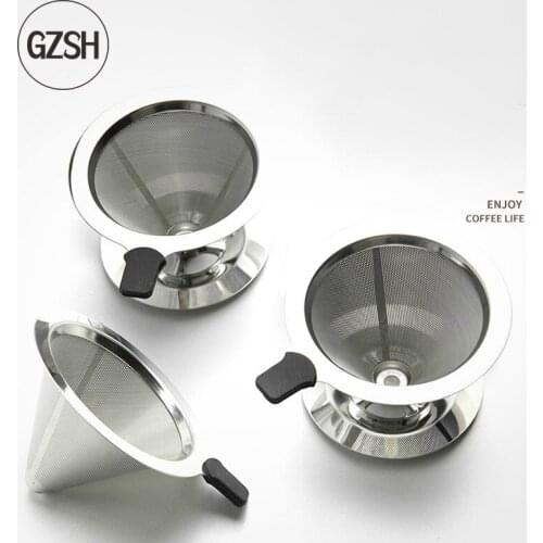 GZSH Coffee Strainer Ultra-fine Encryption Drip Type Stainless Steel Filter Cup Tea Strainer Double Funnel Free Filter Paper