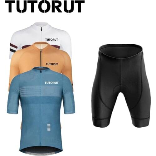 TUTORUT Professional Men Cycling Jersey Set Short Sleeve Summer Racing Sportswear Bicycle Clothes Wicking Breathable With Pocket