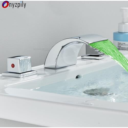 LED Spout Widespread Brushed Nickel Bathroom Faucet Sink Mixer Tap 2 Handles Tap