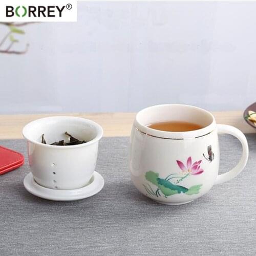 BORREY Fine Bone China Mug Office Tea Cup Mug Chinese Tea Infuser Teapot White Porcelain Cup Ceramic Tea Mug Infuser Tea