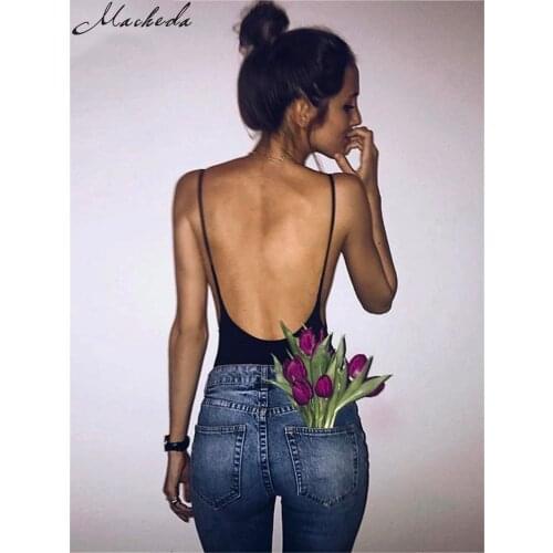 Macheda 2018 New Fashion Sexy Bodysuit Women Jumpers and Rompers Sexy Club Black Strap Scoop Back Sleeveless Cami Bodysuit