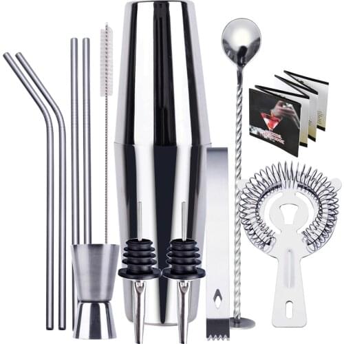 Bartender Kit 10-Piece Boston Cocktail Shaker Set Stainless Steel Drink Kit Home DIY Suit for Mixed Drinks Martini Bar Tools