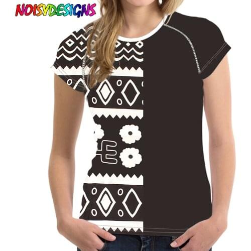 NOISYDESIGNS Custom T-shirt Women African Tribal Geometry Print Loose T Shirts Pullover Top Harajuku Street Tees Shirt Vintage