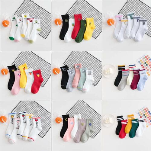 Women Socks 5 Pairs Cotton Set Funny Cute Cartoon Kawaii Animals Girl Tube Socks Long Socks Female Ladies Pink Milk White Sox