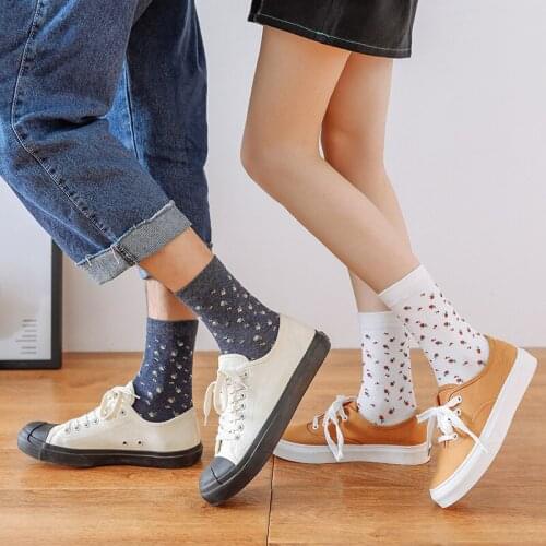 Women Socks Middle Tube Women Dot print Color Girls Student Comfortable Skateboard Sock Christmas Cotton White Socks 8 pair