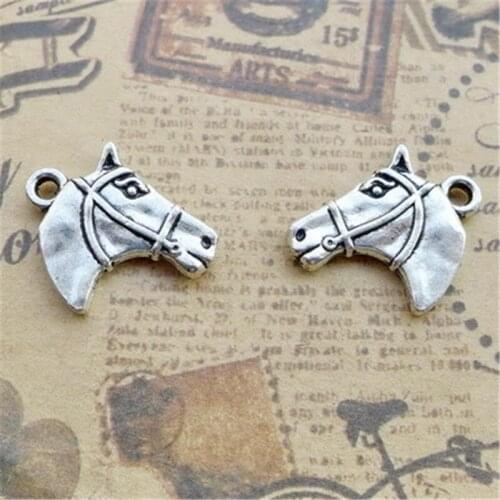 BULK 30pcs Lots Custom Made Alloy Horse Head Charm Animal Antique Silver Plated Pendants 21.5*15.6mm 2.5g