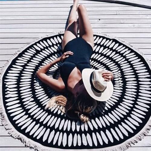 Mandala Beach Towel Large Round Beach Towel Microfiber Blue Mat Luxury Travel Towel Quick Drying Home Decor With Tassel